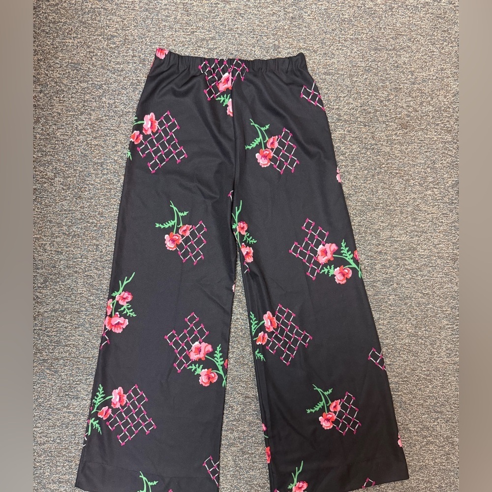 Vintage 70s Psychedelic Floral Palazzo Pants / Retro Mod Wide Leg Disco Trousers - Picture 5 of 9